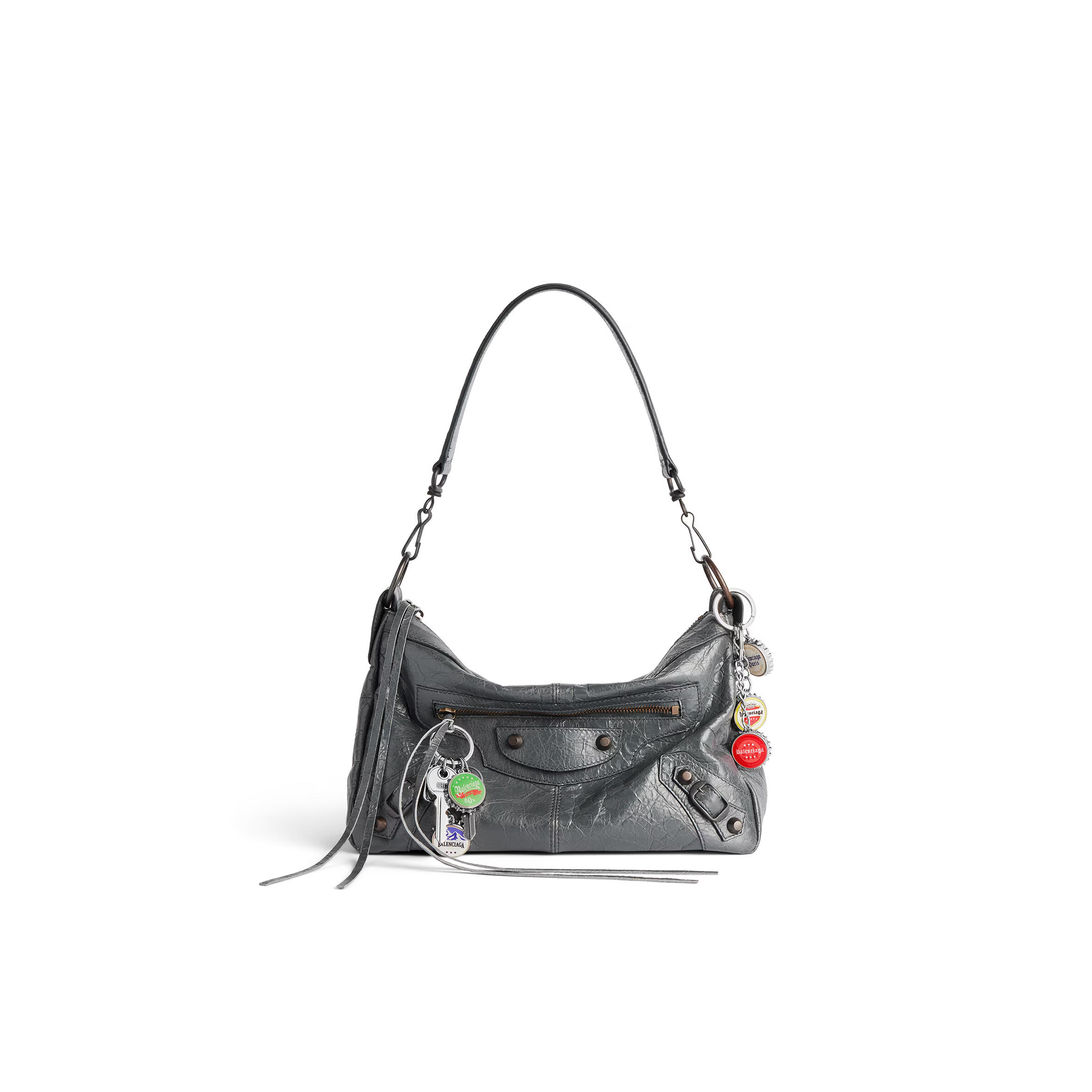 BALENCIAGA MEN'S LE CITY MOTO SMALL WITH CHARMS IN VOLCANIC ROCK 8461882AB6Z1251 (27.9*19*13.9cm)